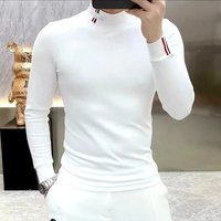 Autumn New Men Chic Thicken T-Shirts Thermal Half High Collar Bottoming Cootrast Color Long Sleeve Elastic Slim All-match Tops
