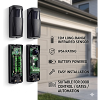 12m Long Range Infrared Photoelectric Sensor IP54 Battery Power Easy Install for Access Control/Door/Gate Automation