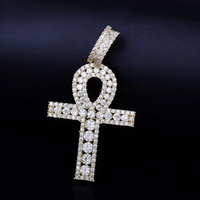 Ankh Cross Pendant Gold Color Copper Material Iced Zircon Egyptian Key of Life Pendant Necklace Men Women Hip Hop Jewelry