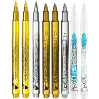 6Pcs Metallic Marker Pens Permanent White Gold Silver Paint Markers for Art Rock Painting,DIY Photo Album,Crafts,Ceramics, Metal