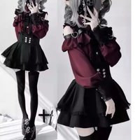 Jirai kei Outfit Lolita Girls Shirt Skirt Set Women Kawaii Bow Long Sleeve Y2K Casual Aesthetic Shirt Japanese Style Women