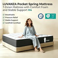 LUVANZA Materac 7 Stref ze Sprężynami Kieszeniowymi | Twardość H4 – twardy komfort snu | Punktowe elastyczne wsparcie i trwała jakość | Pianka komfortowa dla ergonomicznego snu | Oddychający i