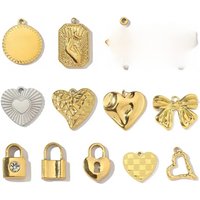3pcs/Lot Fashion Stainless Steel Holding the Moon in Hand Cross lock Charms Bowknot Heart Necklace DIY Small Pendant Wholesale