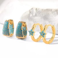 ZAKOL New Blue Turquoise Chunky U-shaped Hoop Earring for Women Flower Ear Accessories Fashion Cute Party Jewelry Gifts