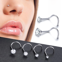1Pc Implant Titanium Nose Stud Ring Set Round CZ Crystal Nose Piercings 1.5/2/2.5/3MM Screw Nostril Piercing Earring Jewelry 20G