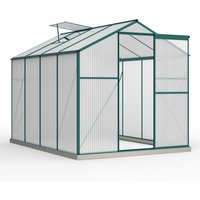 190x253x200 cm Aluminium Greenhouse 48SQ FT Roof Vent Sliding Door Foundation 4mm Polycarbonate Rustproof Vegetables Fruits Garden