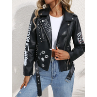 AliExpress Fitaylor Women Faux PU Leather Jacket Casual Lady Lapel Zipper Graffiti Print Leather Coat Moto Bike Rivet Outwear