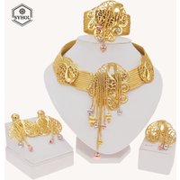 Jewelry For Women Necklace Bracelet Set Brazilian Gold Plated 24K Pure Copper Necklace Luxury Wedding Necklace For Women Gift