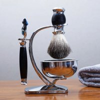 iRAZOR 5-Blade Fusion Safety Razor Shaving Kit with Badger Hair Shaving Brush & Bowl Stand Holder - Grooming Gift for Men