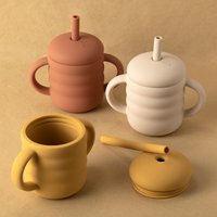 1PC Baby Silicone Cups Straw Thread Cup Portable Storage Snack Container Feeding Cup For Kids Leakproof Learning Drink Cup