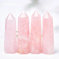 1PC Natural Rose Quartz Crystal Point Pink Crystal Column Hand Polished Hexagon Obelisk for Room Furnishing Decor Crafts Gifts