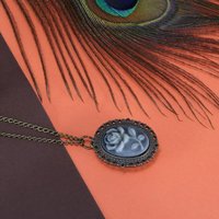 1pc Men Women Pocket Watch Oval Floral Carved Case with Chain