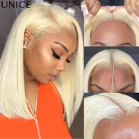 UNice #613 Blonde Straight Bob Wig With Drawstring Pre Everything 13x4 Human Hair Lace Frontal Wig Ready To Wear Glueless Wig
