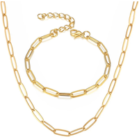 Gold Silver Color Stainless Steel 3mm Paperclip Link Chain Bracelets Neckalce For Women Fashion Party Wedding Jewelry Sets Gifts