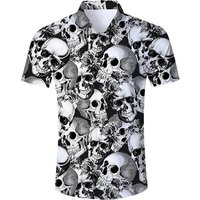 Summer Cool Hawaiian Men's Skull Shirt 3D Printed Beach Shirt Short Sleeve Button Casual Men's Skull Shirt Plus Size Camisa