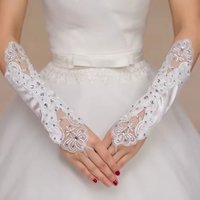 Lace Rhinestones Fingerless Gloves Women Bridal Wedding Party Prom Costume Accessories