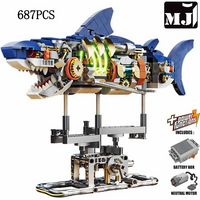 Electric Shark Deep Sea Creature Building Kit Mechanical Sea Building Blocks Set Creative Gift for Girls And holiday gift