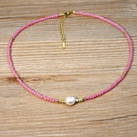 Pink Crystal Beads Faceted Baroque Irregular Freshwater Pearl Necklace Bohemian Women's Fashion Clavicle Chain Accessories