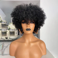 Short Afro Kinky Curly Human Hair Wigs With Bangs Brazilian Remy O Scalp Top Pixie Cut Bob Wig 180 Density For Black Women LUFFY