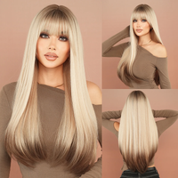 NAMM Long Straight Beige Wig For Women Hair Tail Dyeing Daily Party Heat Resistant Synthetic Layered Hair Wigs With Bangs