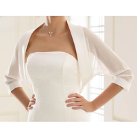 Chiffon Satin Wedding Bolero 3/4 Sleeve Bridal Occasion Accessories Ivory White Black Bride Cover Up robes de bal Women Party