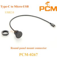 Type-C to Micro-USB Panel Mount Extension Cable Durable Round Dash Mount Adapter for Car/Boat/Motorcycle facplate