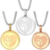 Stainless Steel Pet Paw Print Heart Cremation Urn Necklace Hold Dog/Cat Ashes Storage Casket Spiral Open Locket Keepsake Jewelry