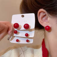 4mm 6mm 8mm 14mm Red Color Round Imitation Pearl Stud Earring for Women Elegant Romantic Temperament Jewelry Accessories Gift