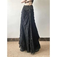 Y2k Vintage Temperament Lace Mesh Pleated Women Skirt High Waist Gothic Bow Slim Bandage A-line Long Skirts Chic Harajuku Faldas