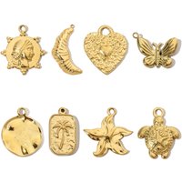 3pcs/Lot French Antique Coin Sun Stainless Steel Diy Charms Women Heart Butterfly Earring Necklace Pendant Croissant Jewelry
