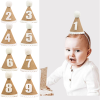 1pcs Burlap Birthday Hat Baby 1 2 3 4 5 6 7 8 9 Year Boy Girl Cone Hat Headband Baby Happy Birthday Party Decorations Kids Gift