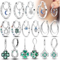 Hoop Earrings 925 Sterling Silver Internal Sun Moon Four Leaf Clover Pendant Earrings For Original Women Party Jewelry Gifts