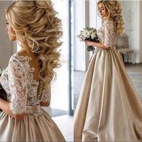 Boho A-line Wedding Dresses for Women Half Sleeves Appliques Floor Length Bridal Gown Elegant Vestido De Noiva