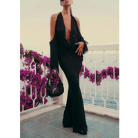 Halter Long Dress Women Sexy Swinging Collar Off Shoulder Long Sleeve High Waist Party Clubwear Lady Solid Elegant Gown Evenning