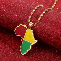 Africa Guinea-Bissau Map Flag Pendant Necklace Gold Color Stainless Steel African Jewelry Gift