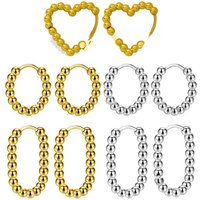 1 Pair New Round Bead Design Hoop Earrings For Women Men Stainless Steel Ear Buckle Geometric Love Heart Oval Party Jewelry