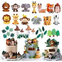 Safari Animal Cake Toppers Set - Lion, Elephant, Giraffe for Jungle Theme 1st Birthday, Baby Shower, Kids Party Decoration