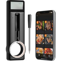 Meat thermometer wireless Bluetooth IP67 ultra thin probe with LCD display temperature alarms for cooking grilling roasting