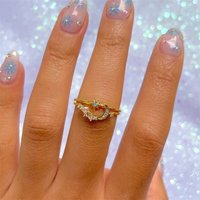 New Ins Copper Plated 18-k Moon Ring Vintage Moon Star Zircon Open Adjustable Ring Set For Women Girls Fashion Jewelry