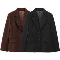 Women's Chic Peplum Blazer Coat with Front Button Long Sleeve Flap Pockets Fashion Outerwear Top