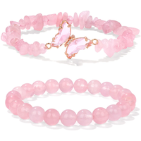 AliExpress vinswet 2pcs Rose Quartzs Beaded Bracelet Crystal Butterfly Charm Natural Stone Gravel Chip Round Beads Bracelets For Women Men Jewelry
