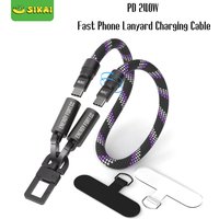 SIKAI 2in1 240W USB-C to Type-C Lanyard Data Cable Fast Charging For iPhone 17/17pro/16 Samsung Huawei Laptops Anti-lost Rope