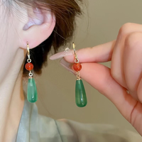 Japanese Anime Crystal Ear Studs Earrings for Women Girls Howl Cosplay Drop-Shaped Green Ear Clip Jewelry Accessories Gift