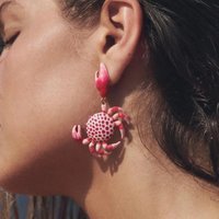 New Design Pink Crab Dangle Earrings Women Cute Enamel Ocean Animal Crab Earrings Beach Vacation Accessory Party Jewelry Gifts