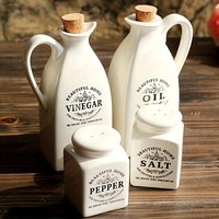 4pcs/set Japanese-Style Pure White Ceramic Oil Pot Salt Seasoning Jar Seasoning Bottle For BBQ Camping Picnic, Kitchen Supplies