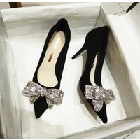 New Fashion Bowknot Pointed Toe High Heels Pumps Women's Stiletto White Pearl Bridal Wedding Shoes Banquet Party Dress Shoes
