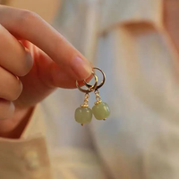 VENTFILLE 925 Silver Gold Color Hetian Jade Earrings for Women Girls Festival Gift Green Round Jewelry Dropshipping Wholesale