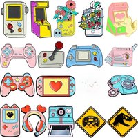 Cartoon Game Machine Enamel Pins Creative Gamepad Flower Animals Player Headphone Camera Phonograph Lapel Badges Jewelry Gifts