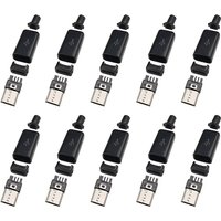 10Pcs Micro USB 5Pin Male Plug Connector Welding Type DIY Data Cable Accessories 5P MicroUSB Tail Charging Socket 4 in 1 Black