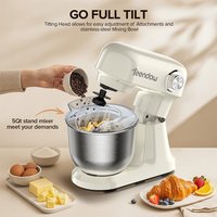 Teendow Sm-B03C Electric Stand Mixer 500W Powerful Motor 5L Sus304 Stainless Steel Bowl 12 Speed Control 17000Rpm Tilt-Head Dishwasher Safe Accessories Dough Hook Beater & Whisk Kitchen Food Mixer